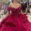 Luxury Red Shiny Quinceanera Dress 2024 Applique spetspärlor Tull Princess Ball Gown Sweet 15 Vestidos de XV Anos Party Gown