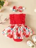 Robes de fille Adorable robe barboteuse à bulles florales avec jupe tutu à nœud papillon et bandeau pour les bébés filles nées - Ensemble de tenue complet