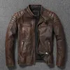 Vintage Gelb Braun Echtes Rindsleder Echtleder Jacke Herren Motorrad Mantel Herren Biker Kleidung Frühling Herbst Asiatische Größe 6XL 240229