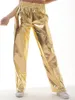 Pantalon femme brillant métallique Jogger taille haute extensible holographique pantalon 70s 80s Disco survêtement Hip Hop tenue de club