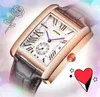 Un œil travaillant hommes et femmes réservoir cadran romain montres boîtier carré bracelet en cuir mouvement à quartz date automatique Hip Hop Iced Out mignon dame garçon robe amoureux horloge montre cadeaux