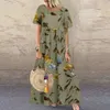 Vestido feminino de verão com manga curta e decote redondo