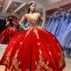 2024 Czerwona suknia balowa sukienki Quinceanera Słodka 16 sukienka złota 3d kwiaty BOWIDO DE 15 Anos Quinceaneras