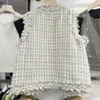 TASSEL Single Breasted Vneck Tweed Waistcoat Women Spring Summer Vest Jacket 240226