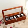 Watch Boxes Top 5 Slots Wooden Display Case Wood Storage Box With Lock Fashion Gift Jewelry Cases