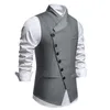 Men's Vests Sloping Collar Men Vest Solid Color Waistcoat Slim Fit Sleeveless Wedding With Lapel For Party