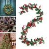 Decorative Flowers Red Berry Christmas Garland Hanging Front Door With Green Leaves For Wedding Restaurant Festivals Party Thanksgiving