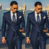 Garnitury przystojne granatowe w paski męskie garnitur szczupły fit niestandardowe przyjęcie biznesowe dla mężczyzn Blazer Groom PROM TUXEDO Kurtka spodnie