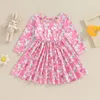 Girl Dresses Toddler Baby Easter Outfit Long Sleeve Round Neck Cartton Bunny Egg Floral Print A-line Dress