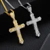 Luksusowy biżuteria Hip Hop Rock Cross 14k żółty złoty naszyjnik dla mężczyzn Rap Cuban Sain Pendant Religia Christian Religia