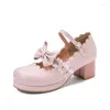 Klädskor pxelena lolita flickor mary janes bowknot prinsessan ruffles japansk söt brud bröllop fest pumpar cosplay rosa 34-43