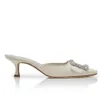 Luxo maysale sandálias sapatos jóia preto branco cetim quadrado cristal fivela mules stiletto gatinho salto deslizamento em chinelos EU35-43
