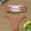 Mulheres Swimwear 2024 Bikini Set Cintura Alta Strapless Sexy Mulheres Swimsuit Acolchoado Banheira Terno Monokin Pure Color Biquin