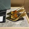 Sandálias 2024 moda estilingue mulheres stiletto luxo elegante mulher salto alto prata dourado apontado festa sapatos de escritório