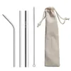 Reusable Metal Drinking Straws 304 Stainless Steel Sturdy Bent Straight Straw with Cleaning Brush and Bag Bar Party Accessory253380