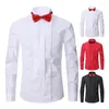 Homens camisetas Lapela Homens Camisa Elegante Stand Collar Negócio com Gravata Borboleta para Escritório Formal Eventos de Festa de Casamento Noivo