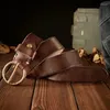 Belts Jeans Belt Handmade Vegetable Tanned Leather Brass Ring Buckle For Casual Work Men's Western Cowboy Waist