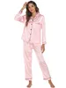 Långa byxor pjamas för kvinnor hem bär kostym flera färger satin cardigan skjorta toppar med byxor pijamas de mujer 240226