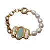 YYGEM natural White Rice Freshwater Pearl Gold Filled ite Biwa Pearl Chain Bracelet 8 vintage style for women 240305