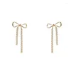 Kuziduocai Fashion Jewelry Full Rhinestone Temperament Gold Color Bow-knot Sweet Cute Pearl Stud Earrings Women Dangle & Chandelie309V