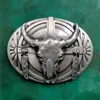 1 Pcs Silver Bull Head Feather Western Cowboy Belt Buckle Fit 4cm Wide Jeans Belts Head Hebillas Cinturon208Y