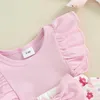 Ensembles de vêtements de Pâques pour bébés filles, barboteuse à manches à volants avec bandeau, tenues d'été