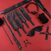 Kits de brinquedo bdsm de couro 10 tamanhos, algemas de bondage de pelúcia, jogos sexuais, chicote, mordaça, braçadeira de mamilo, sexy para casais, acessórios exóticos