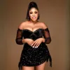 2024 Black Aso Ebi Plus Size Cocktail Dresses Short Prom Dresses Off Shoulder Sequined Lace Mini Short Graduation Dress for African Black Girls Birthday Party 081