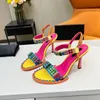 Newest HIGH Quality High heel Sandals women full colorful Diamond Luxury brand Designer Genuine Leather Fashion metal buckle party dress shoes big size