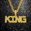 Цепи CZ Циркон Хип-Хоп Ожерелье KING Письмо Мужской Подвеска Bling Iced Out Кубинское Звено Золотая Цепочка Кристалл Горный Хрусталь Мужской Jewelry1294L