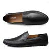 Casual schoenen leer voor heren instappers groot formaat rijden naaien mannelijke schoen effen kleur ademend chaussure hommes