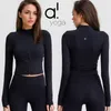 AL Yoga Long Sleeved Jacket Women Sports Tight Tops Quick Drying Zippered Cardigan Solid Color Nude Shaping Waist Fitness Short Top Jogging Sportswear