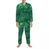 Pyjamas pour hommes Pyjamas Hommes Liquid Print Nuit Vert Jaune Abstrait 2 pièces Rétro Pyjama Ensemble Manches Longues Doux Surdimensionné Costume À La Maison