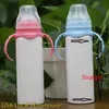 USA Local Warehouse Sublimation 8oz Baby Bottle with Lid Silicone Nipples Straws Blanks Stainless Steel Double Wall Insulated Kid279B