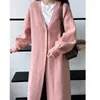 Puntos para mujer 2024 Mujeres Otoño Punto con cuello en V Suéter Abrigo Color Rosa Cardigans largos Beige Tops Estilo suelto