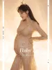 Robe New Gold Sexy Maternité Photographie Robes Tulle Perspective Grossesse Maxi Robe pour Baby Shower Femmes Enceintes Photoshoot Prop