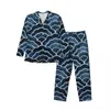 Męska odzież sutowa piżama męskie niebieskie seigaiha sypialnia nocna wieżca tradycyjny japoński projekt 2 sztuki luźne piżamę