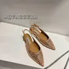 Designer Luxury Shoes Women Ballet Flats Dress Shoes Hollowed Out Mesh Sandal Round Head Rhinestone Rivet Buckle Mary äkta läder Jane Shoes Loafers