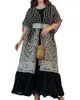 Повседневные платья с рукавами «летучая мышь» Мусульманский комплект Жилет с принтом из двух частей с поясом Свободные абайи для женской одежды Весенне-летние женские наряды