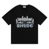 100％コットンラグジュアリーブランドRhudeシャツファッションTメンズデザイナーTシャツメンカジュアルトップトップトップスリーブTシャツメンズTEES USサイズDC