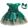 LZH born Vêtements Bébé Filles Robe Infantile Robes De Baptême Robe De Mariée pour Bébé 1er Anniversaire Fête Vert Robe De Noël 240307