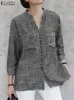 Zanzea mode rand tryckt skjorta sommar 34 ärm vneck blus kvinnlig casual blus mujer kvinna elegant lös koreanska toppar 240226