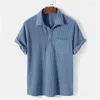 Summer Mens Casual Plaid Polo Shirts Top Turn-Down Collar Button Blus Short Sleeve Solid Pocket Blus Shirt Men Clothing 240307