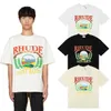 Meichao Rhude High Street Trendy 브랜드 Sunset Beach Pattern 인쇄 느슨한면 캐주얼 짧은 슬리브 티셔츠 다목적