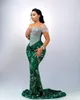 2024 ASO EBI Green Mermaid Sukienka PROM Kryształy Kryształowe cekinowe wieczorne przyjęcie Drugi przyjęcie 50. urodziny suknie zaręczynowe sukienki szatą de soiree ZJ145