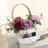 Fleurs décoratives simulées fleur artificielle exquise en cuir sac à main forme panier en plastique Rose Bouquet