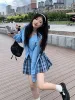 Кардиганы Deeptown Корейская мода Крупногабаритный кардиган женский Harajuku с v-образным вырезом вязаный джемпер сладкий сексуальный укороченный топ с открытыми плечами и длинными рукавами Y2K