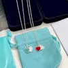 Tiffanans Fashion Home s925 Zilver Blauw Dropped Emaille Hartvormige Hanger Ketting Stropdas Home Licht Luxe Dubbel Hartslot Botketting