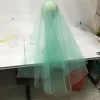 Mint Green Fingertip Bridal Veils Anpassade mjuka Nylon Tulle Wedding Veil Raw Cut 70 Diameter Two Layer Circle Veil med CO291D