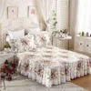 Top Floral Printed Ruffle Bed Skirt Bedspread Mattress Cover 100% Satin Cotton Bedcover Sheet Princess Bedding Home Textile Bedclo239y